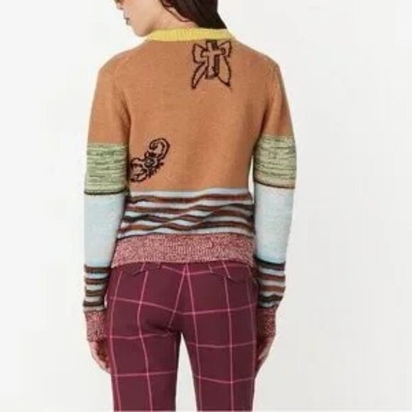 NWT Marc Jacobs Tattoo Crewneck sweater in engineered stripe camel combo - Picture 3 of 13
